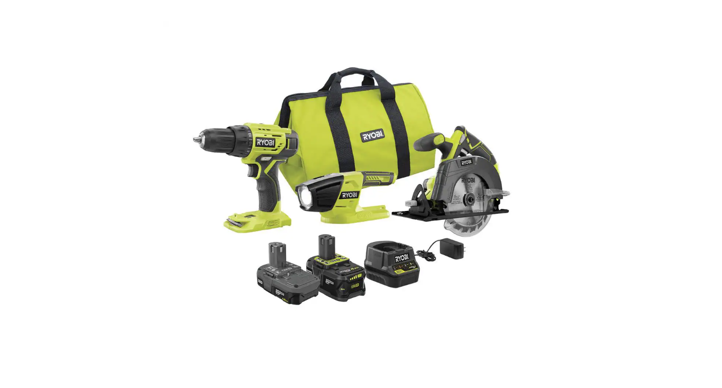 RYOBI PCK101KN ONE+ 18V Lithium-ion Cordless 3-Tool Combo Kit with (1) 4.0 Ah Battery， (1) 1.5 Ah Battery， Charger， and Bag