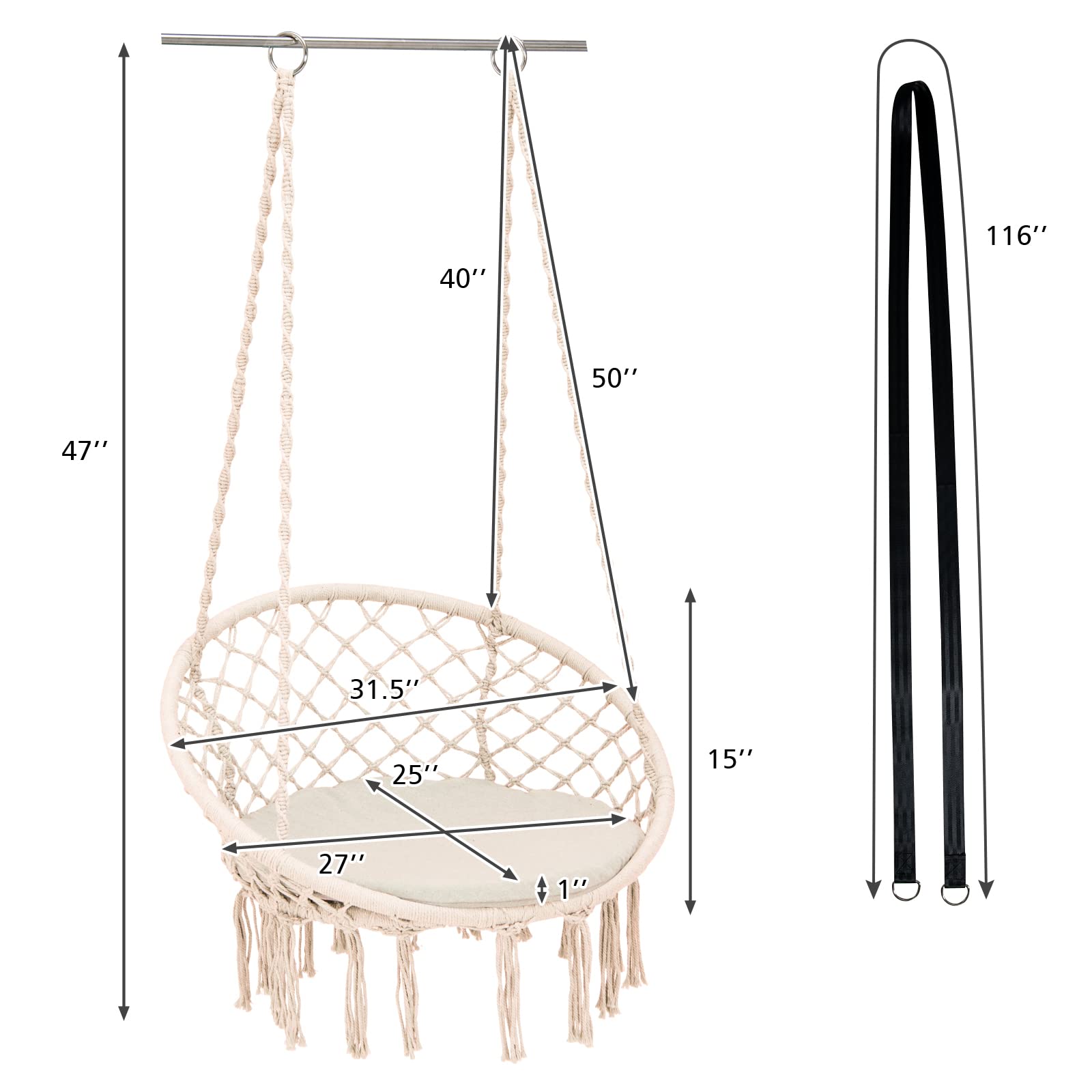 Giantex Hammock Chair Macrame Swing - Hanging Chair with Cushion and Hardware Kit, 330 LBS Weight Capacity