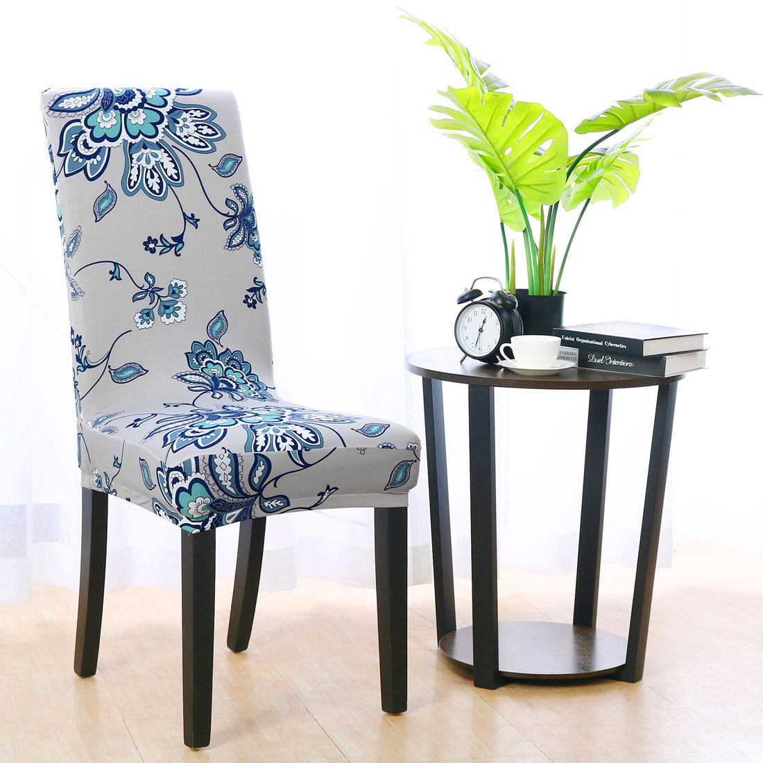 PiccoCasa 1Pc Stretch Spandex Chair Slipcovers Blue Flower Seat Protectors