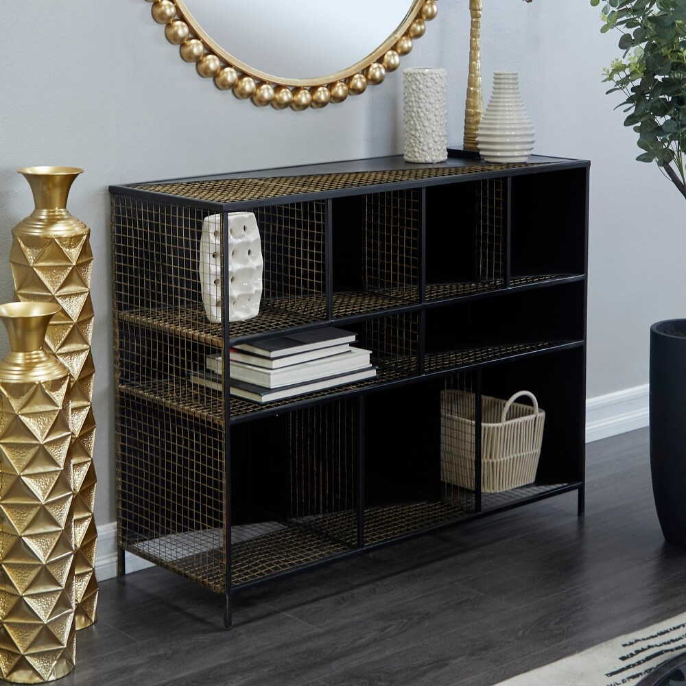 Black Metal 9 Storage Cupboard Console Table