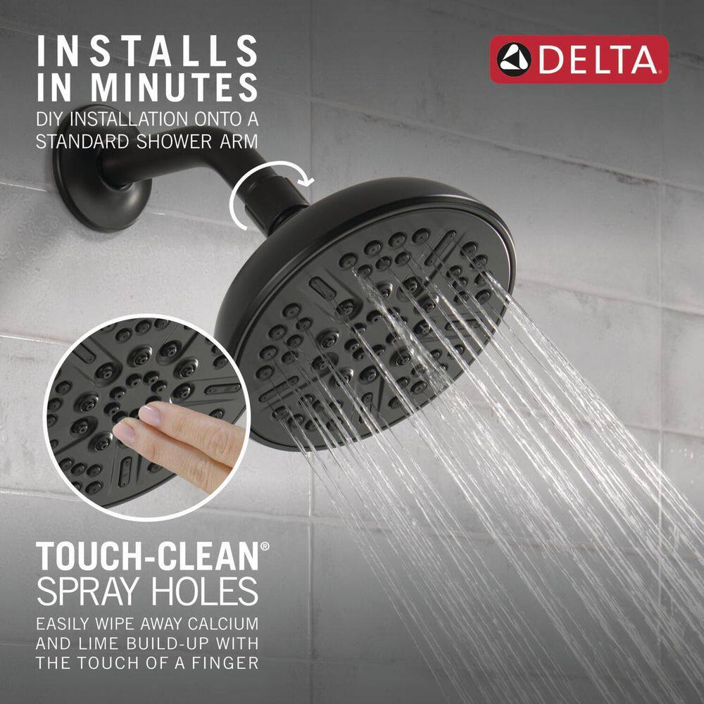 Delta 8-Spray Patterns 2.5 GPM 6 in. Wall Mount Fixed Shower Head in Matte Black 75898BL