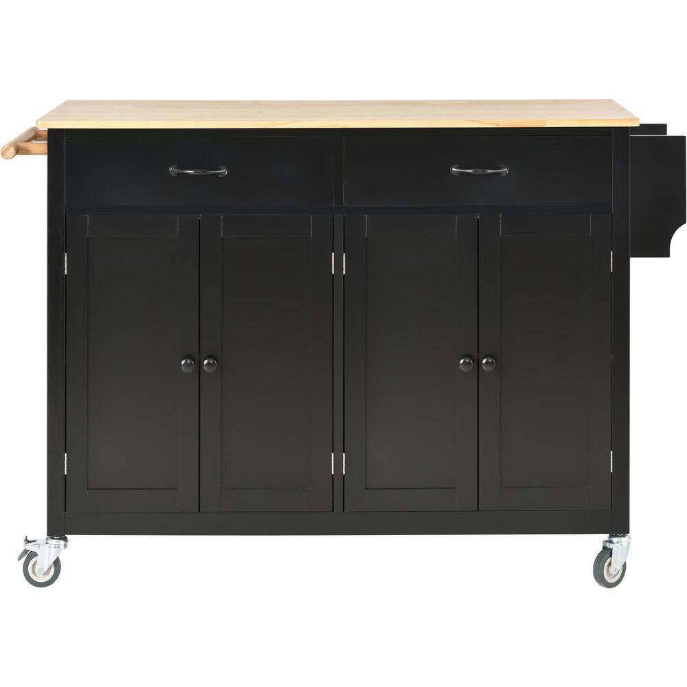 54.3 in. L x 18.5 in. W x 36.22 in. H Black Kitchen Island Cart with Solid Wood Top and Locking Wheels WFAAB286wy