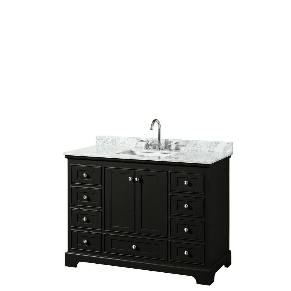 Wyndham Collection Deborah 48 in. Single Bathroom Vanity in Dark Espresso with Marble Vanity Top in White Carrara with White Basin WCS202048SDECMUNSMXX