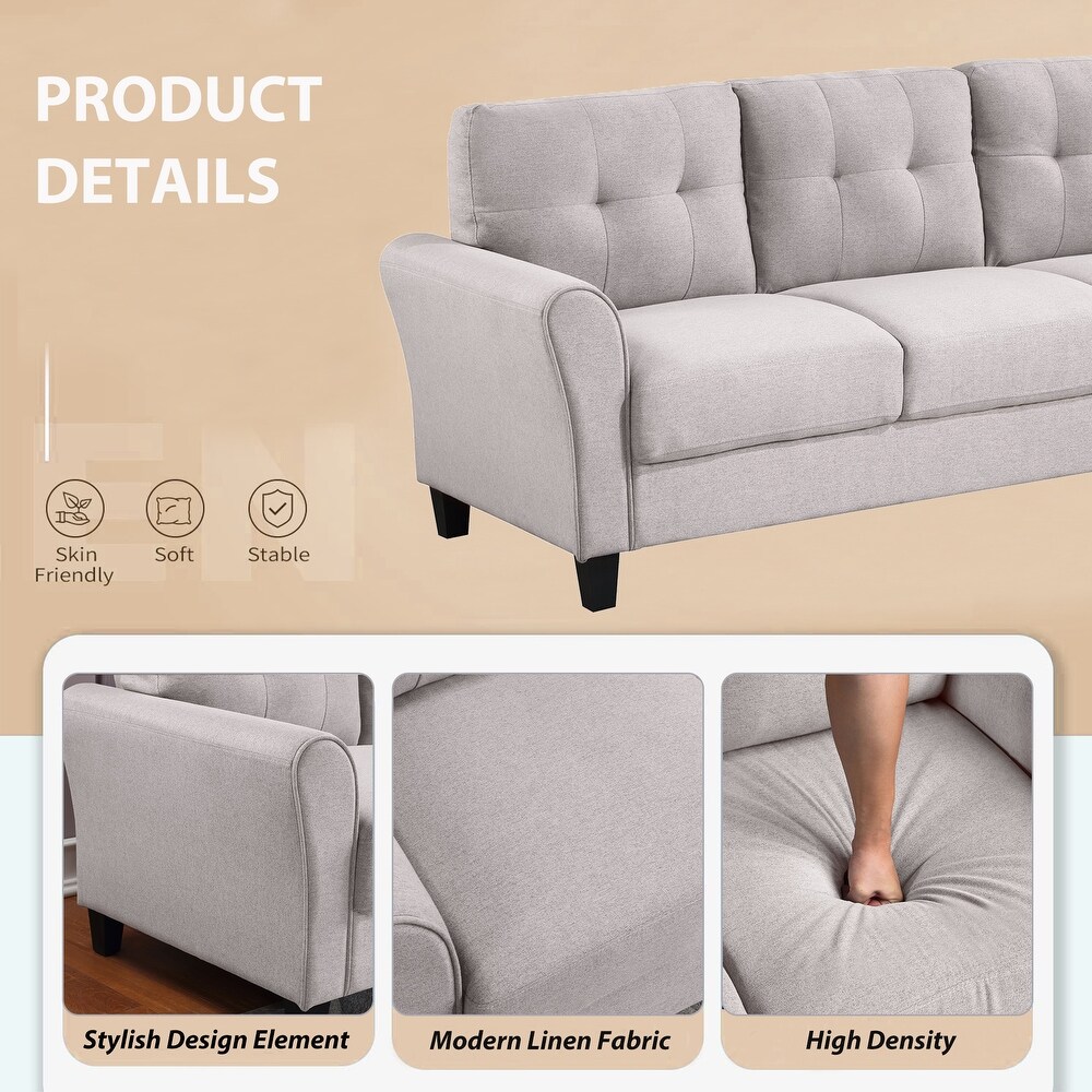 2 Piece Linen Upholstered Sofa Couch Set  Living Room Furniture Button Tufted Loveseat and Sofa Set for Dorm  Office or Studio