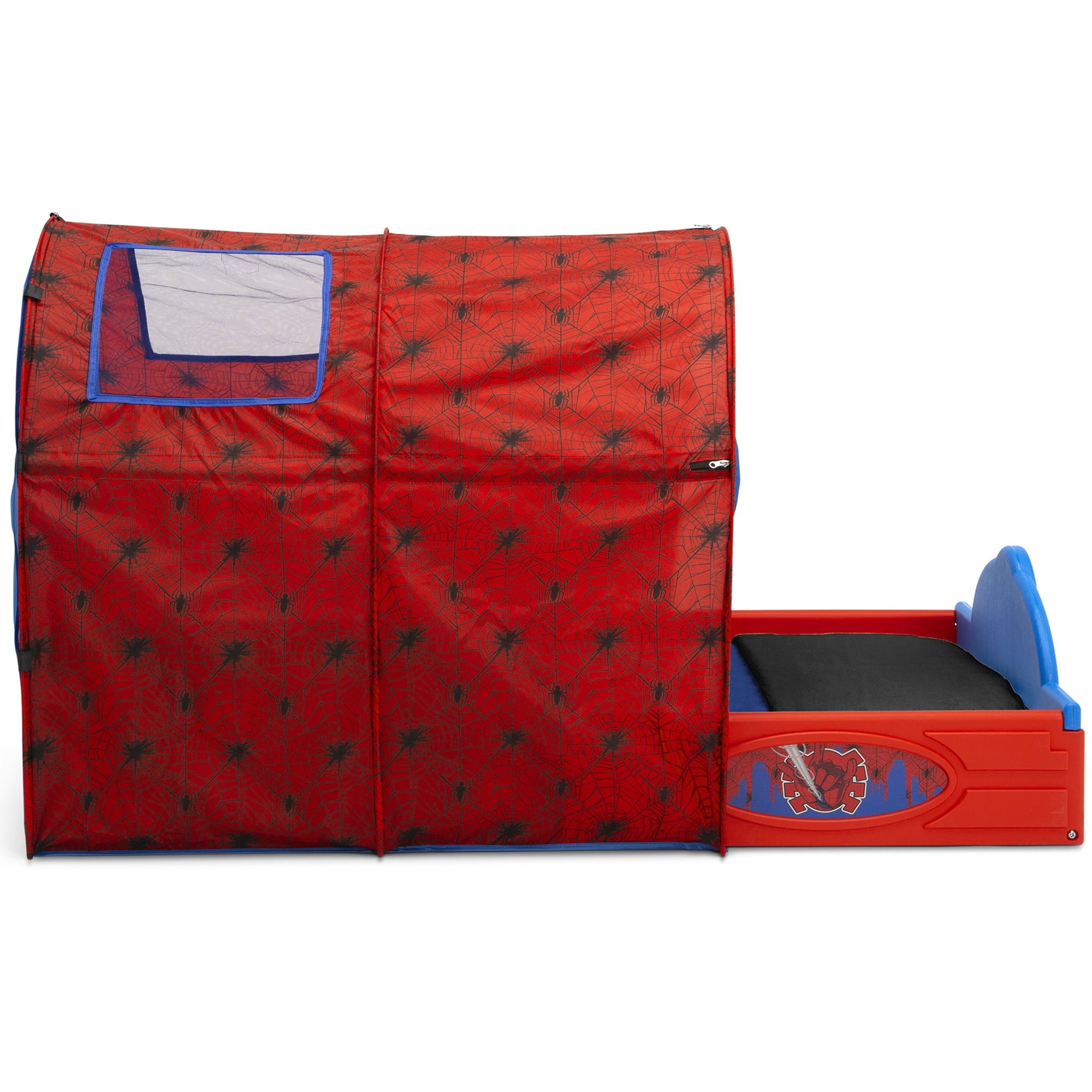 Marvel Spider-Man Sleep and Play Toddler Bed with Tent and Built-In Guardrails by Delta Children