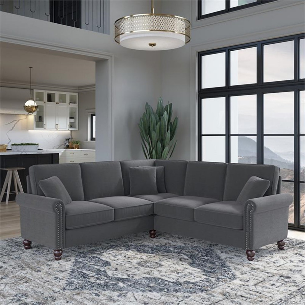 Coventry 87W L Shaped Sectional Couch in Dark Gray Microsuede   Sectional Sofas   by Homesquare  Houzz