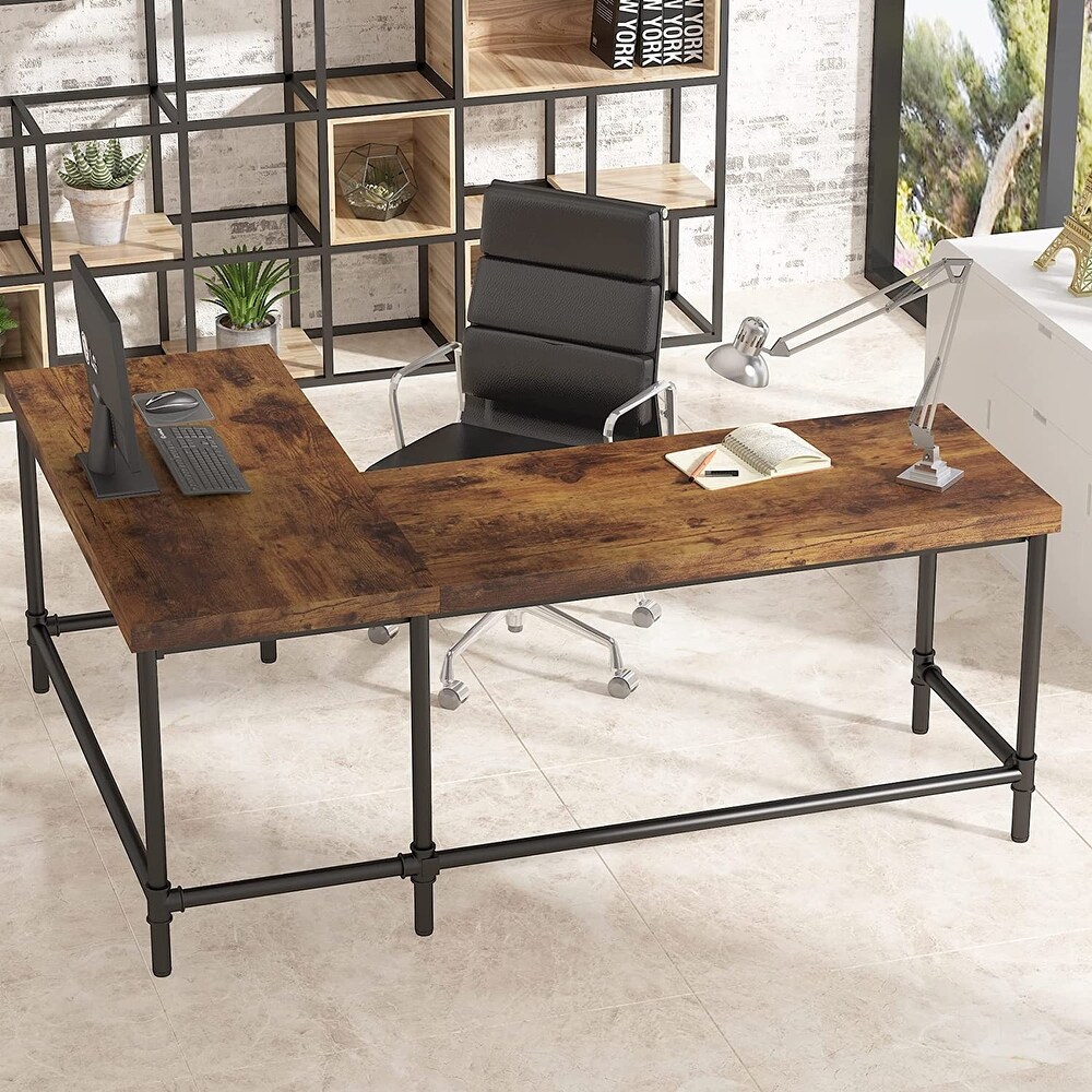 Tribesigns L Shaped Desk  67 inch Industrial Corner Computer Office Desk