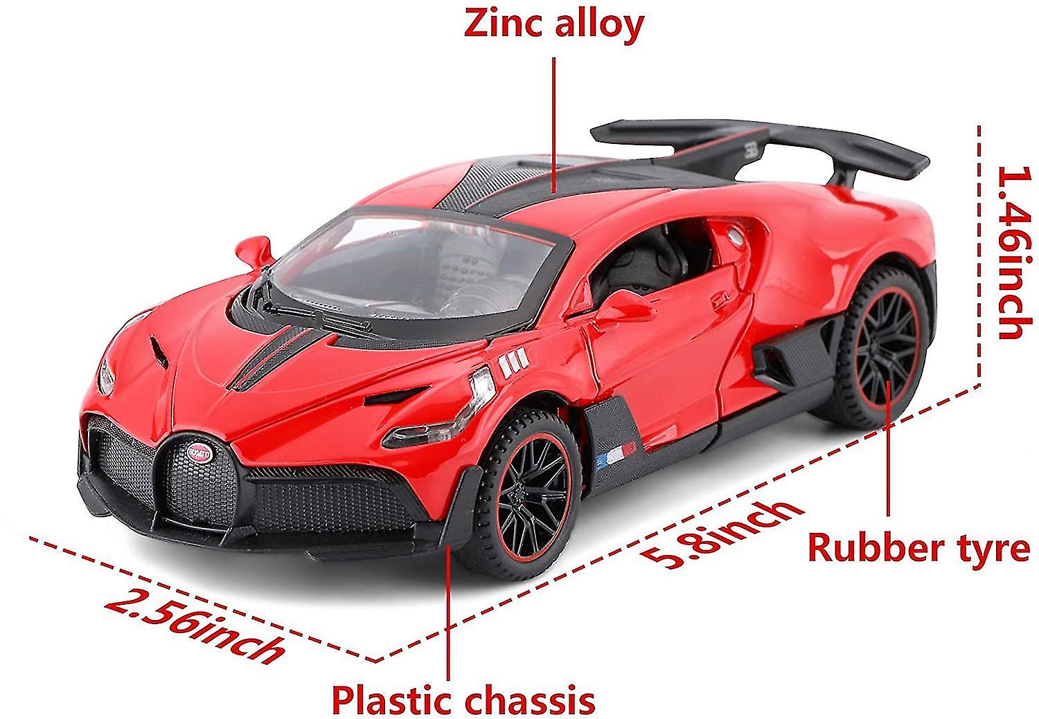 Bugatti Divo Diecast Car，zinc Alloy Casting Model Toy Car Pull Back Car，1/32 Scale   Toy Gift For Kids Toddlers Boys And Girls (red)