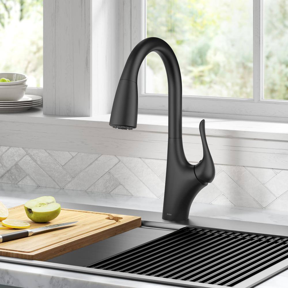 KRAUS Merlin Single Handle Pull-Down Kitchen Faucet in Matte Black KPF-1674MB