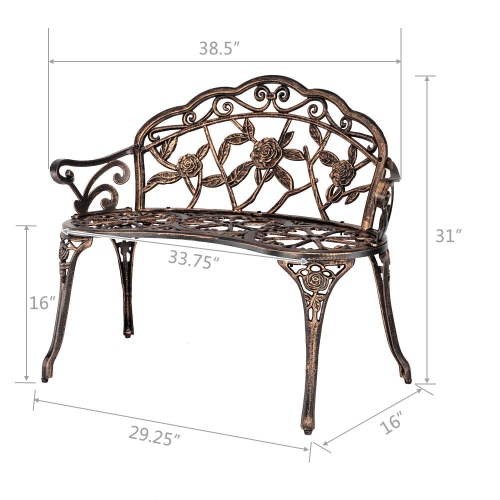 Zimtown Courtyard Park Outdoor Patio Bench Leisure Rose Cast Aluminum Chair Bronze