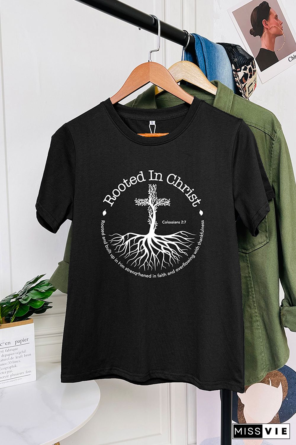 Rooted In Christ Bible Verse Colossians 27 Short Sleeve Graphic Tee Wholesale