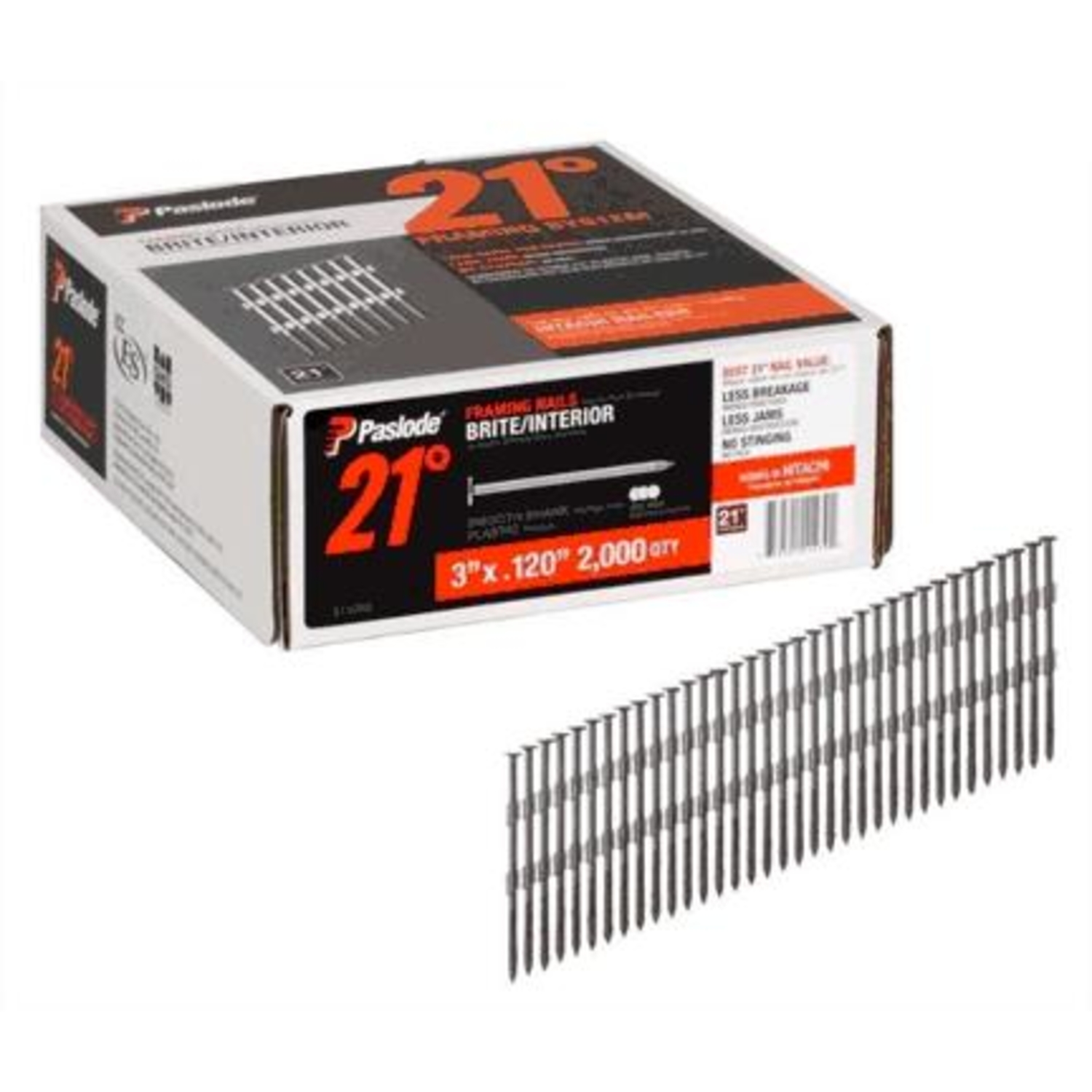 Paslode 3 in. 16 Ga. Angled Strip Brite Framing Nails 21 deg 2，000 pk