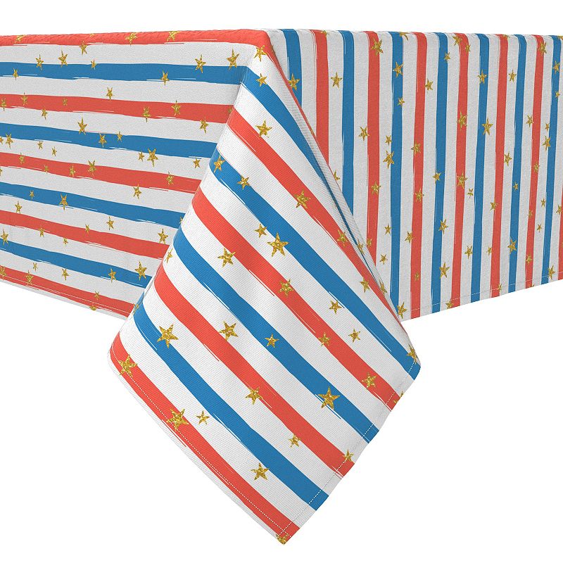 Square Tablecloth， 100% Cotton， 60x60， Red and Blue Stripes with Stars