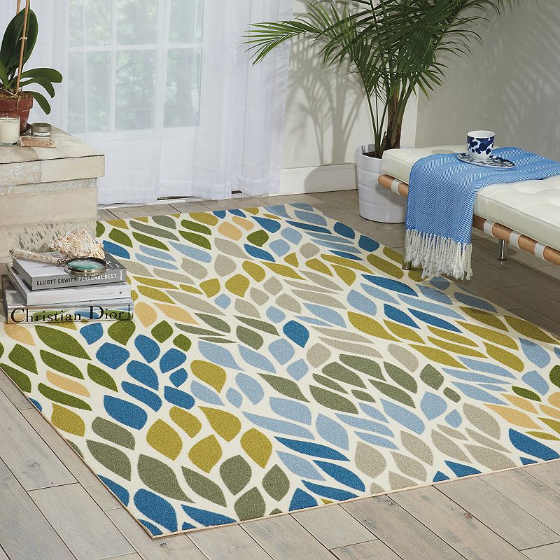 Nourison Home and Garden Leaves Geometric Indoor Outdoor Rug