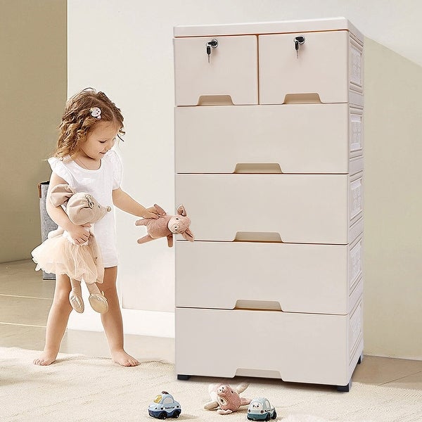 Plastic Drawers Dresser， Storage Cabinet with 6 Drawers， 20 Wx14 Dx40 H Closet Drawers Tall Dresser Organizer - as picture - - 37668541