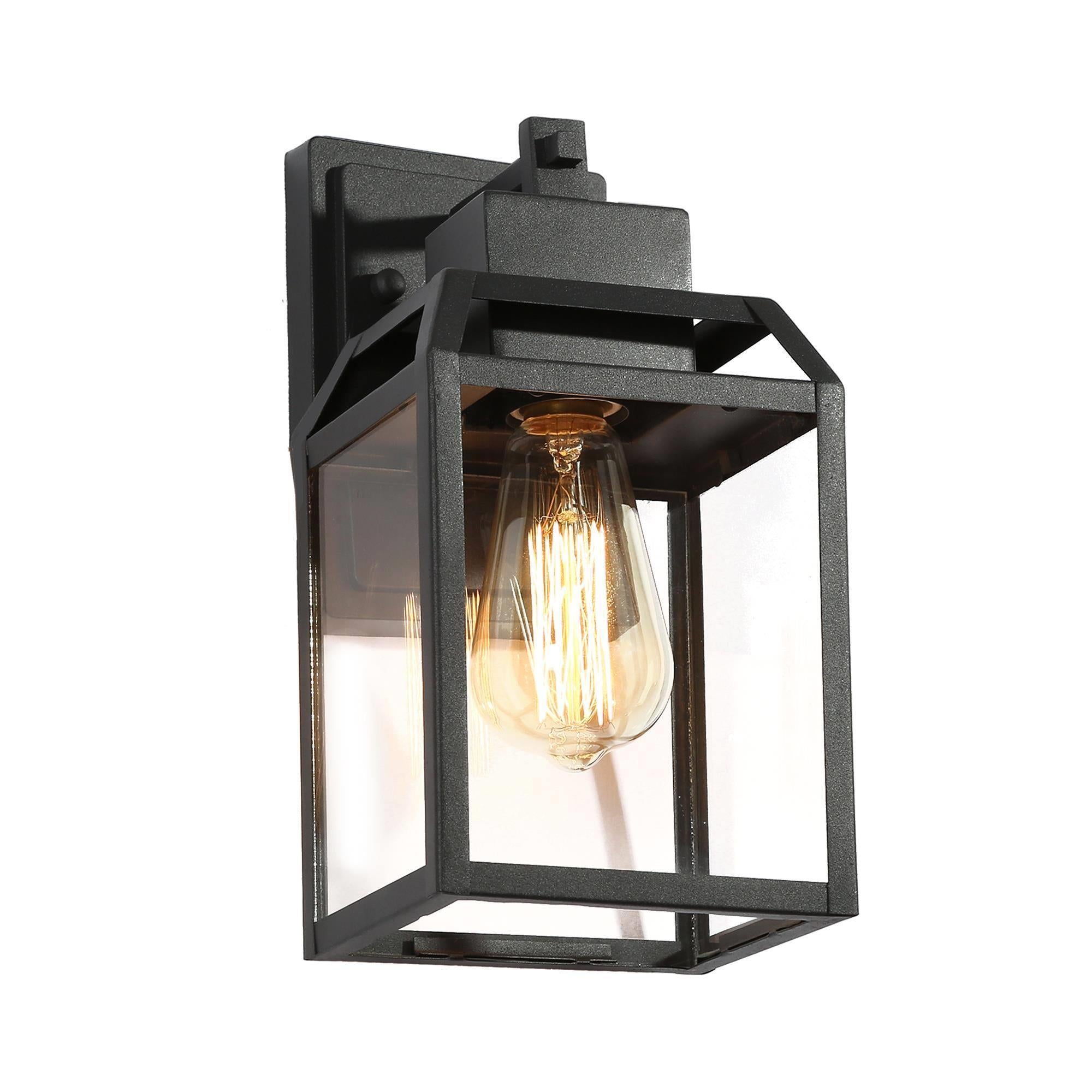 LNC Sharlot 11-in H Sandy Black Clear Glass Square Modern/Contemporary Medium Base (E-26) Outdoor Wall Light,11"H