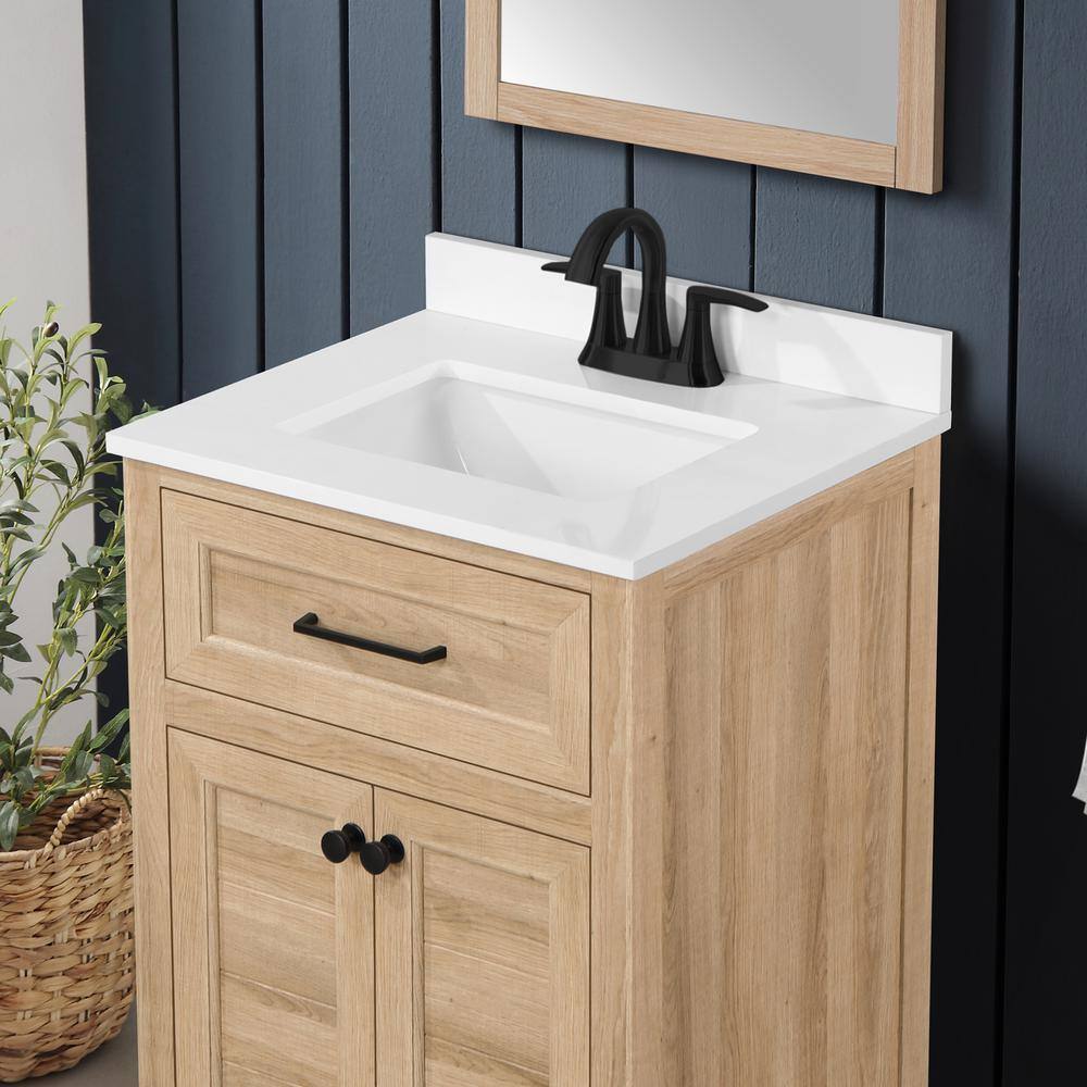 Home Decorators Collection Hanna 24 in. W x 19 in. D x 34.50 in. H Freestanding Bath Vanity in Weathered Tan with White Engineered Stone Top Hanna 24WT