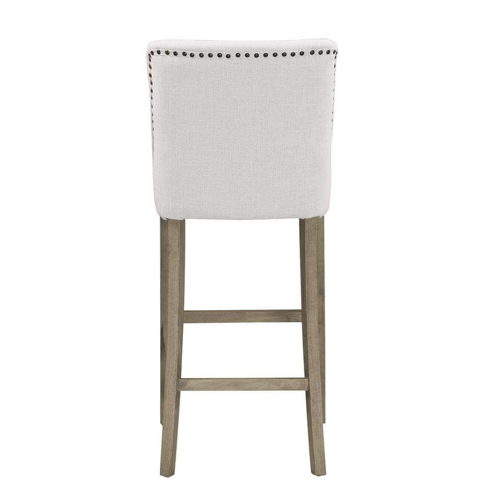 Glamour Home 29.875 in. Aleco Beige Fabric with Metal Nail Head Accents Bar Stool (Set of 2) GHSTL-1219