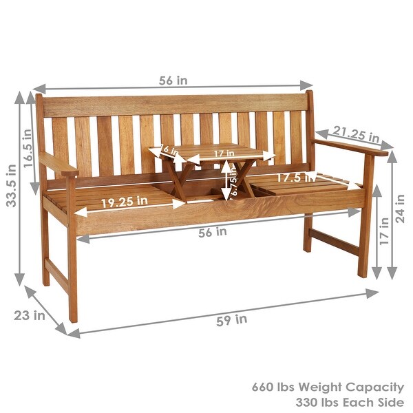 Sunnydaze Meranti Wood Outdoor Occasional Bench with Teak Oil Finish