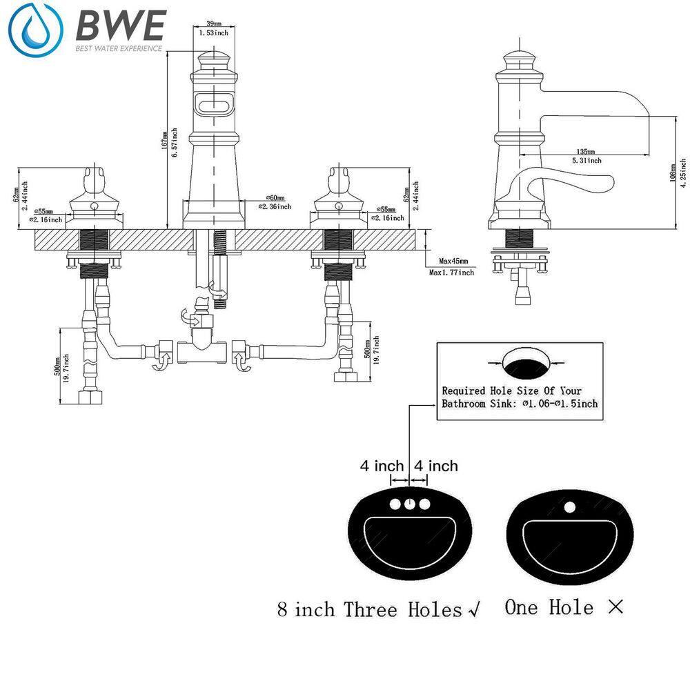 BWE 8 in Waterfall Widespread 2Handle Bathroom Faucet With Supply Line in Spot Resist Oil Rubbed Bronze