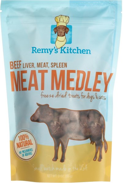 Remy's Kitchen Beef Liver， Meat， Spleen Medley Freeze-Dried Dog and Cat Treats， 3-oz bag