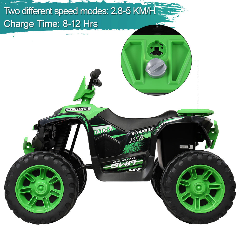 12V Battery-Powered Ride-On for Kids Electric 4-Wheeler Quad ATV Ride On Toy w/ Music Horn LED Lights 2 Speeds for Boys Girls Ages 3-7, Green