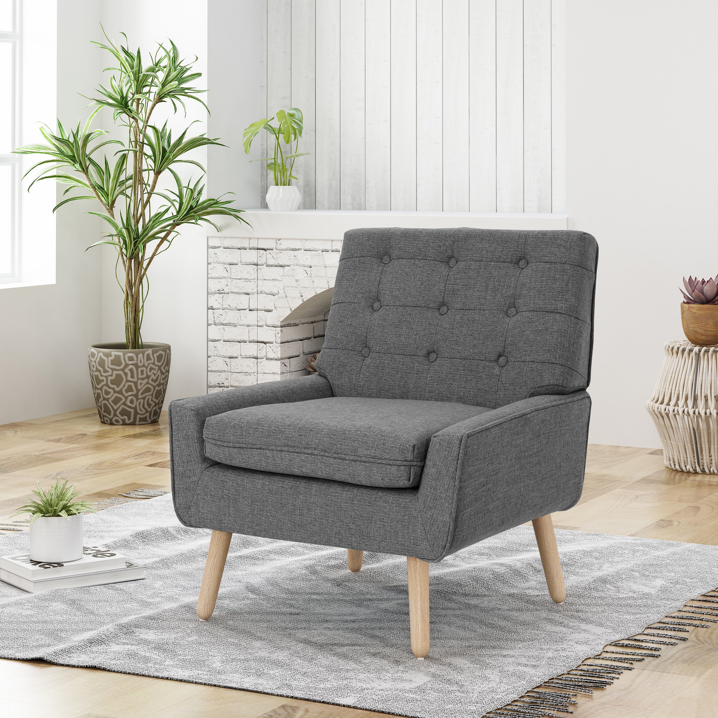 Eilidh Mid-Century Modern Button Tufted Fabric Chair