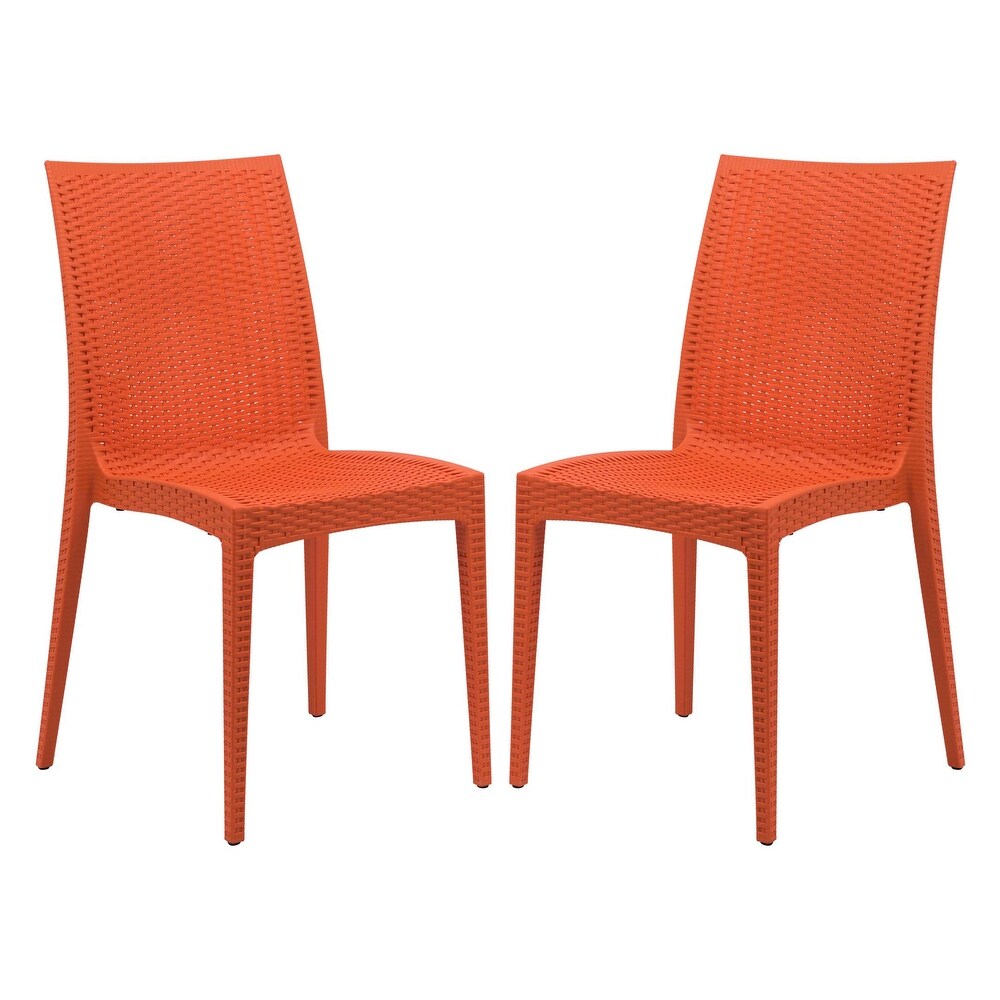 LeisureMod Mace Weave Design Outdoor Patio Dining Chair (Set of 2)