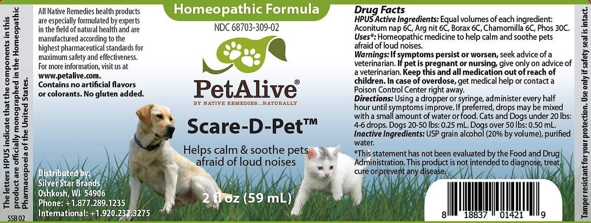 PetAlive Scare-D-Pet Loud Noise Calming Dog and Cat Supplement， 2-oz bottle