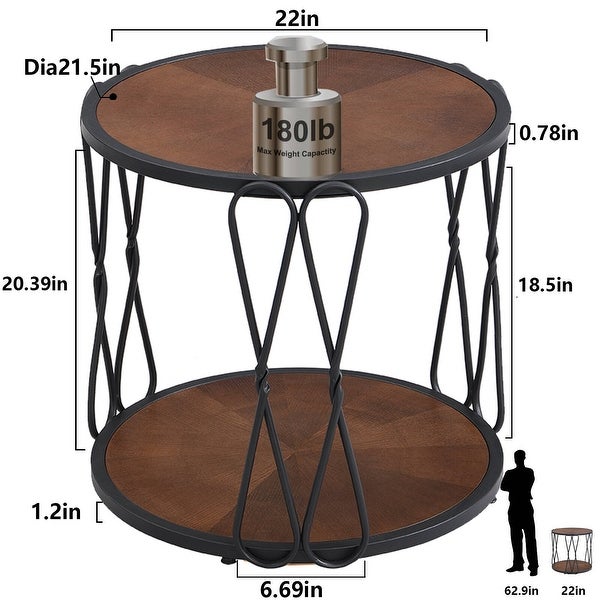 Round Wood Frame Side Table Coffee End Table Antique Black/Gold Living Room Bedroom