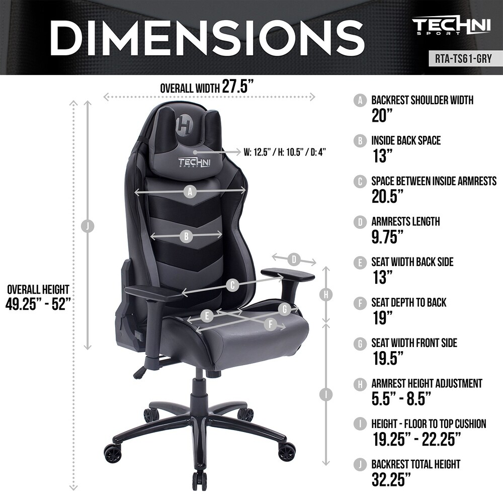 Grey/Black Sport Ergonomic High Back Racer Style PC Gaming Chair