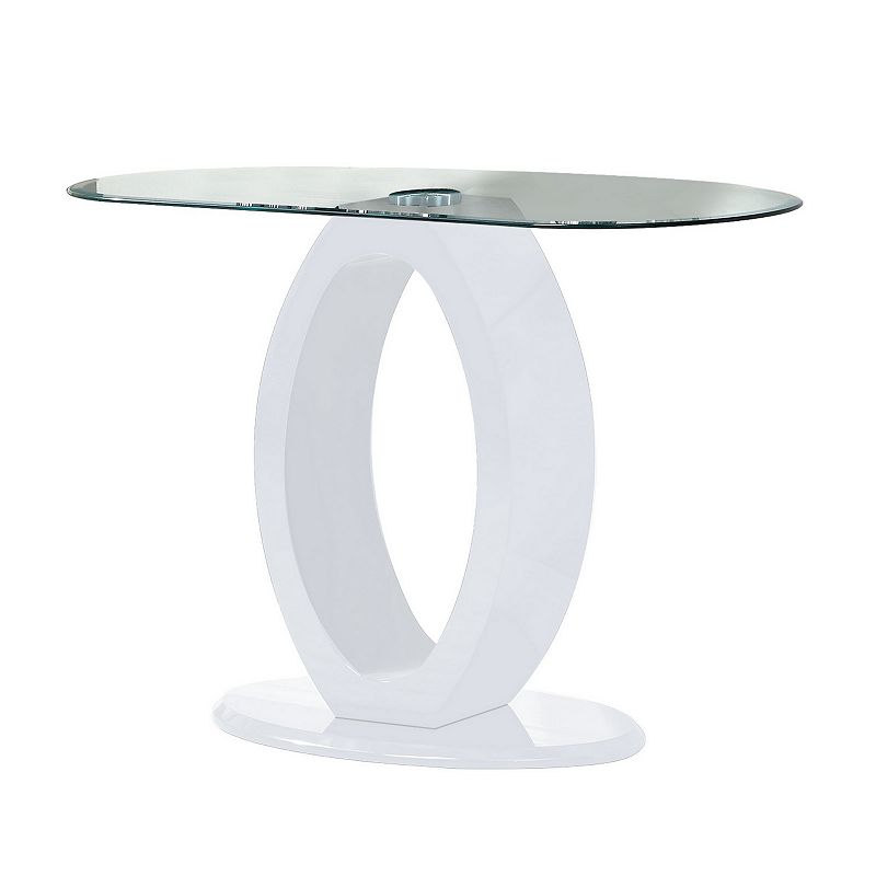 Contemporary Tempered Glass Top Sofa Table with O Shape Base， White