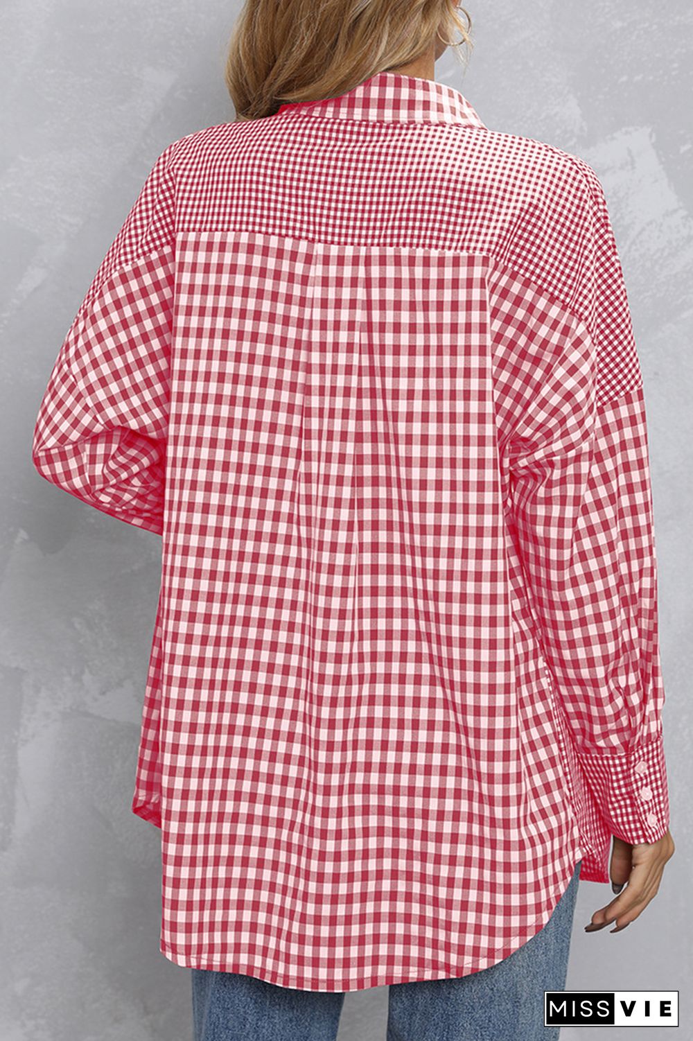 Plaid Button Up Curved Hem Shirt