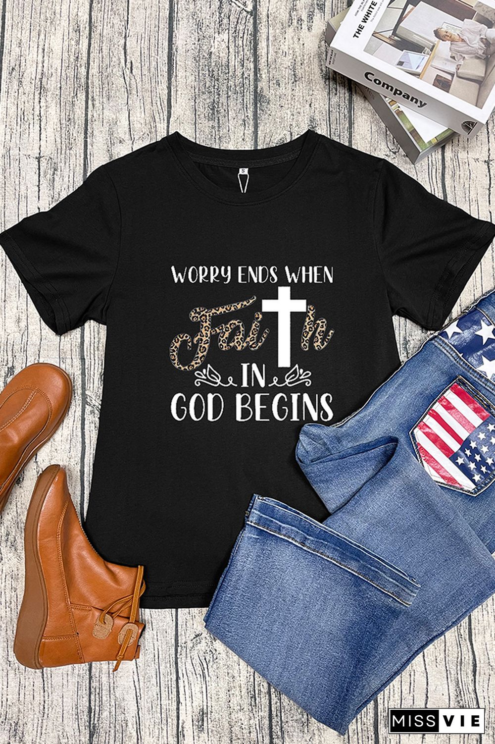 Worry Ends When Faith in God Begins Short Sleeve Graphic Tee Wholesale