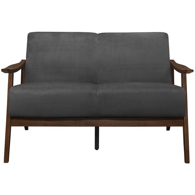 Carlson Velvet Upholstered Loveseat In Dark Gray And Dark Walnut Lexicon