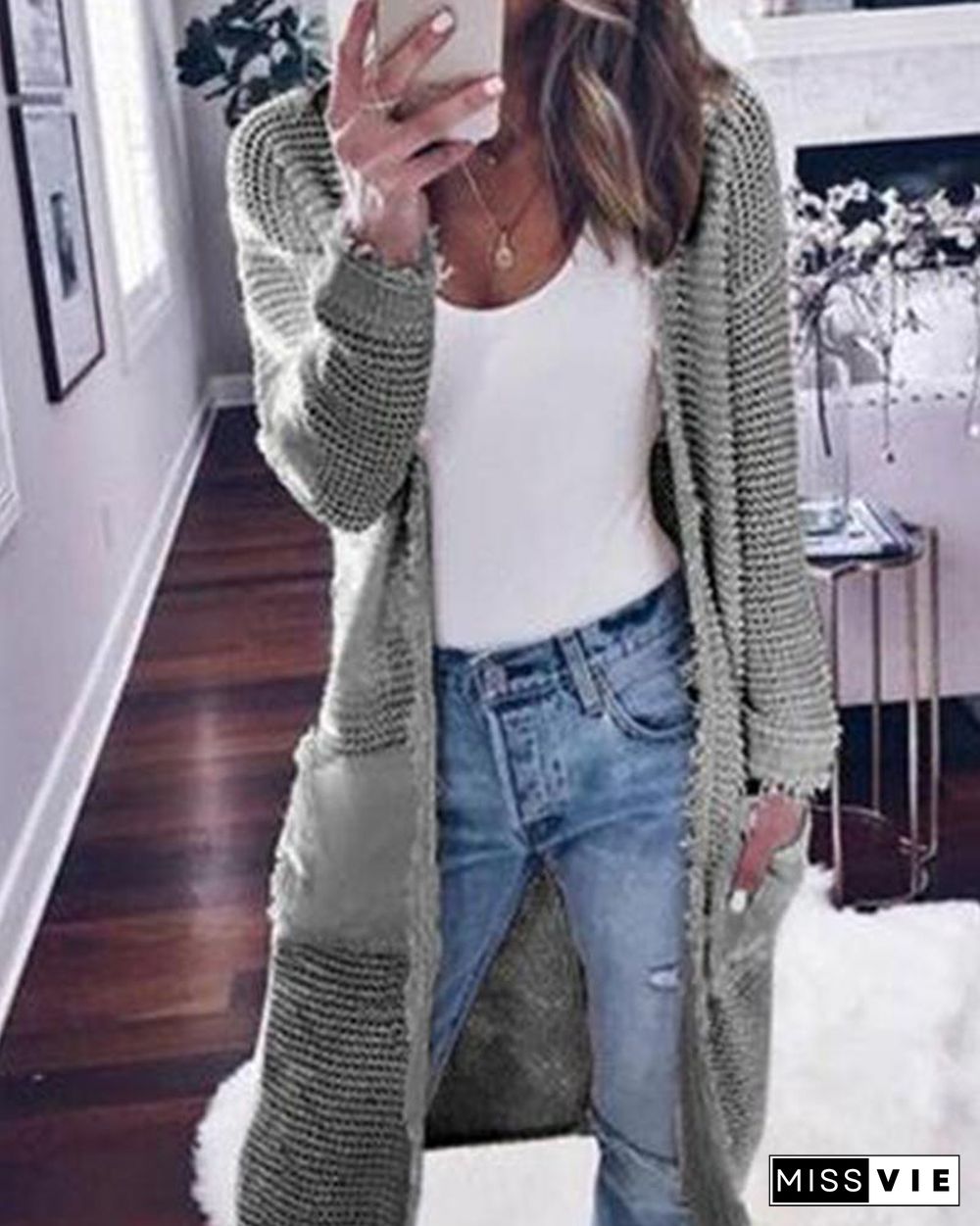 Long Sleeve Solid Color Cardigan Casual Knit Sweater Jacket P13334