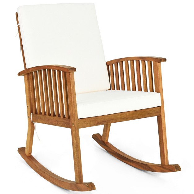 Patio Rocking Chair Acacia Wood Rocker W Seat amp Back Cushions Safe amp Comfortable Rocking