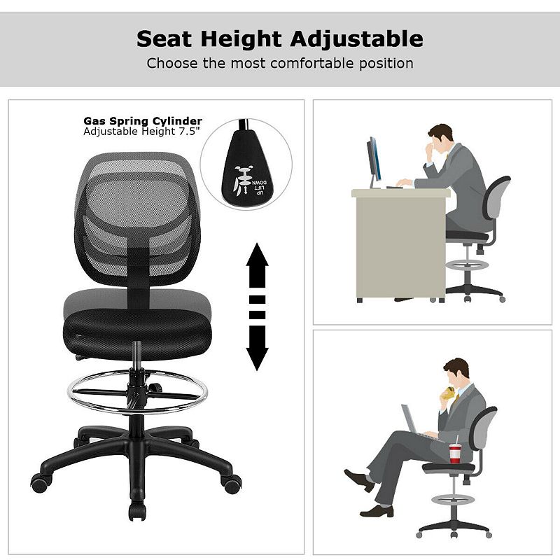 Adjustable Height Mid Back Mesh Drafting Office Chair