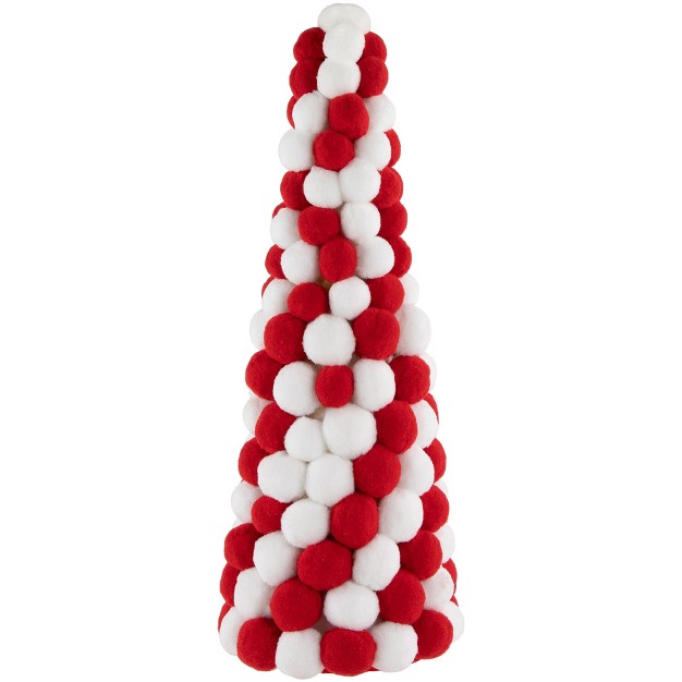 Red And White Candy Cane Pom Pom Christmas Tree Table Decoration