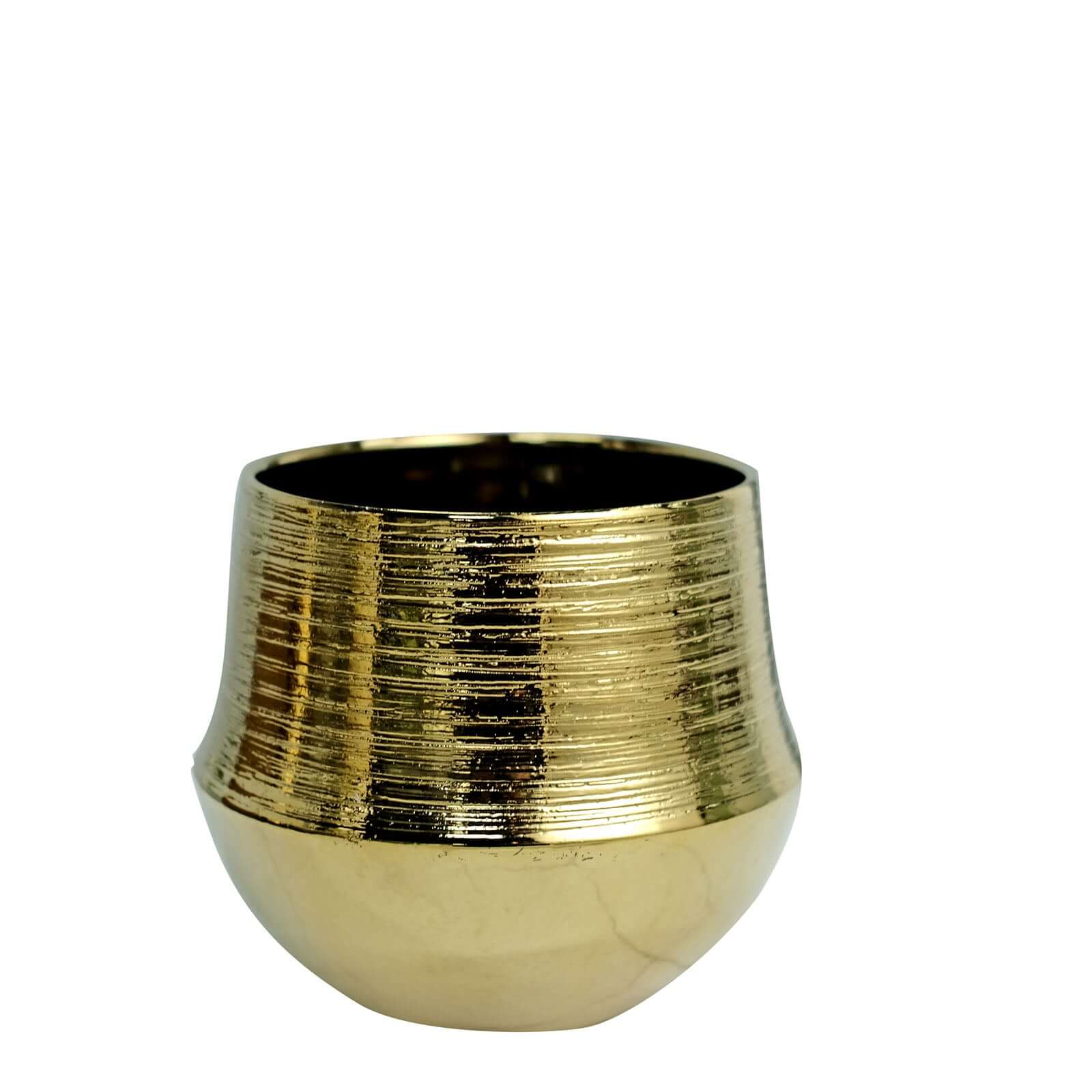 2 Pack Gold Textured Round Ceramic Flower Plant Pots, Cylindrical Bell Shaped Metallic Gold Brushed Planter Pot 6