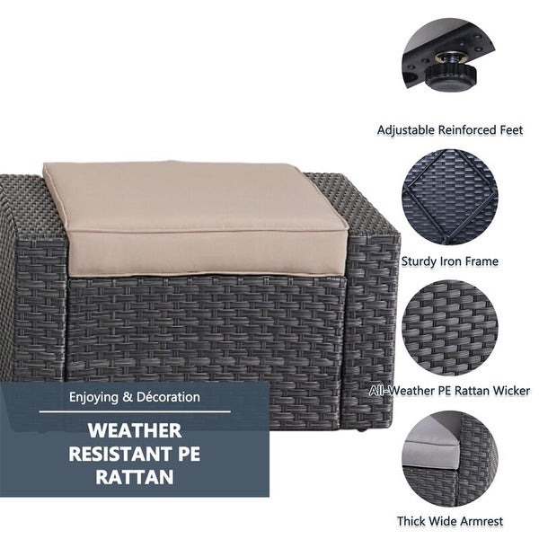 3 Piece Outdoor Ottomans with Glass Coffee Table - Overstock - 37928260