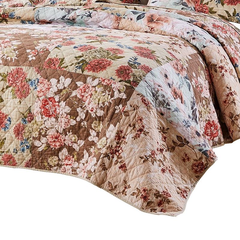 Rome 3 Piece Microfiber Reversible Floral Print Queen Quilt Set， Multicolor