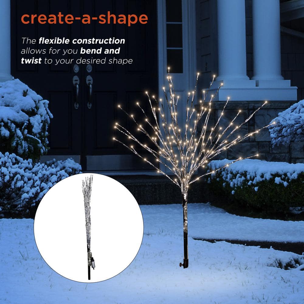 39 in. Tall Silver Metallic Foil Tree Stake with Warm White LED Lights CRD128WW