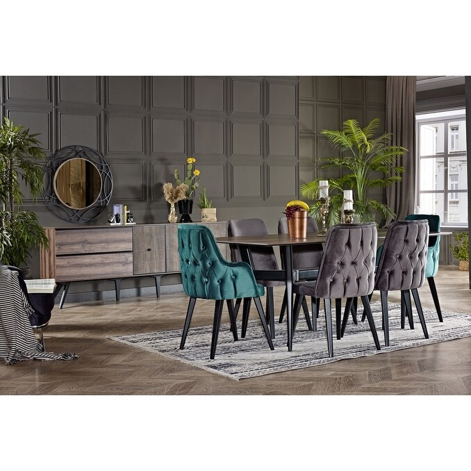 Erto Modern Dining Room Table  8 Dining Room Chairs and Console With Mirror Set