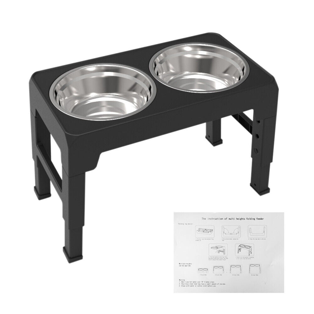 Paddsun Double Bowl Dog Cat Feeder Elevated Raised Stand Feeding Food Water Pet Dishes