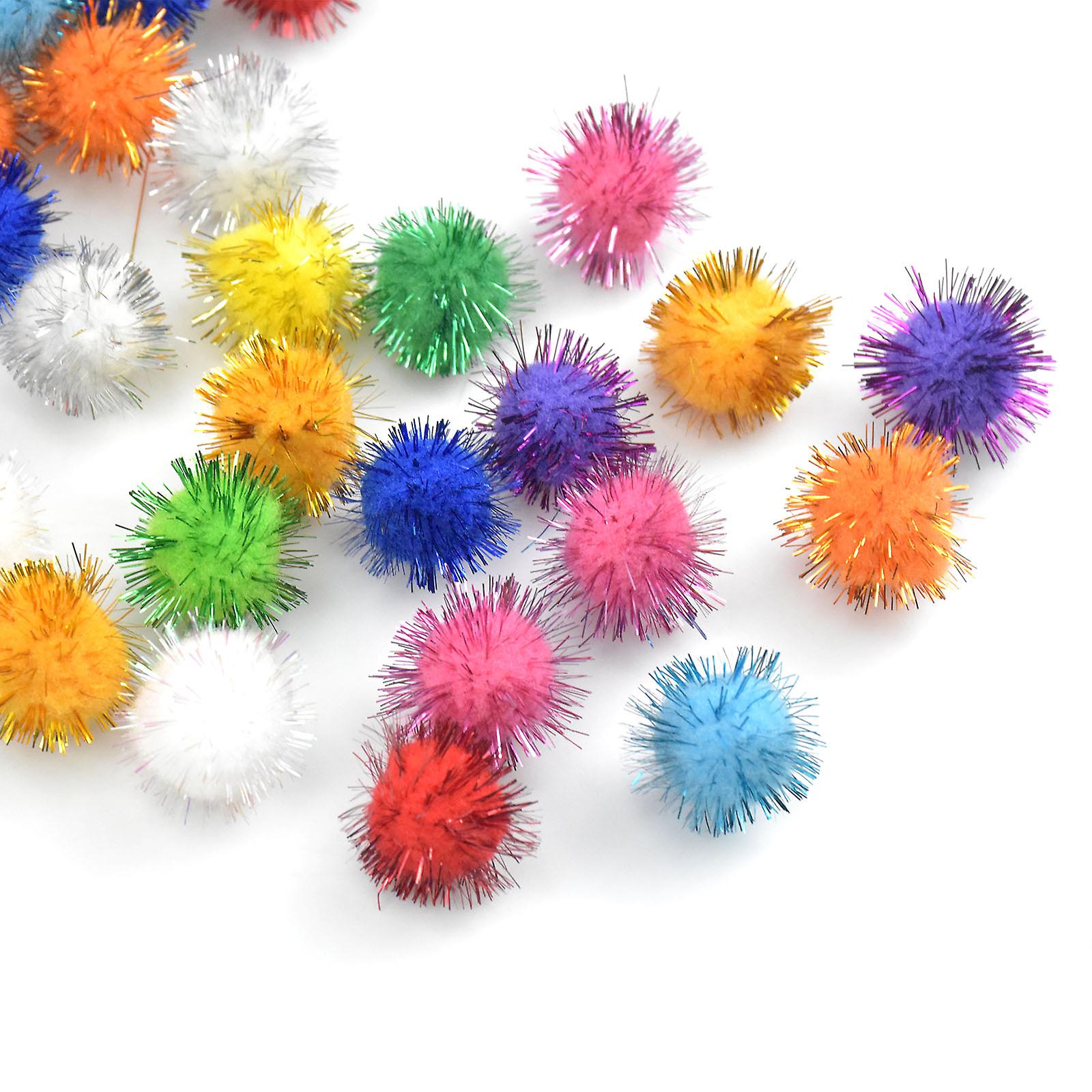 300pcs Glitter Pompoms Balls 2.5cm Tinsel Pom Poms Cat Pompom Ball