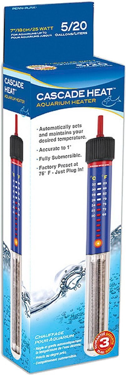 Penn-Plax Cascade Heat Preset Submersible Aquarium Heater， 7-in