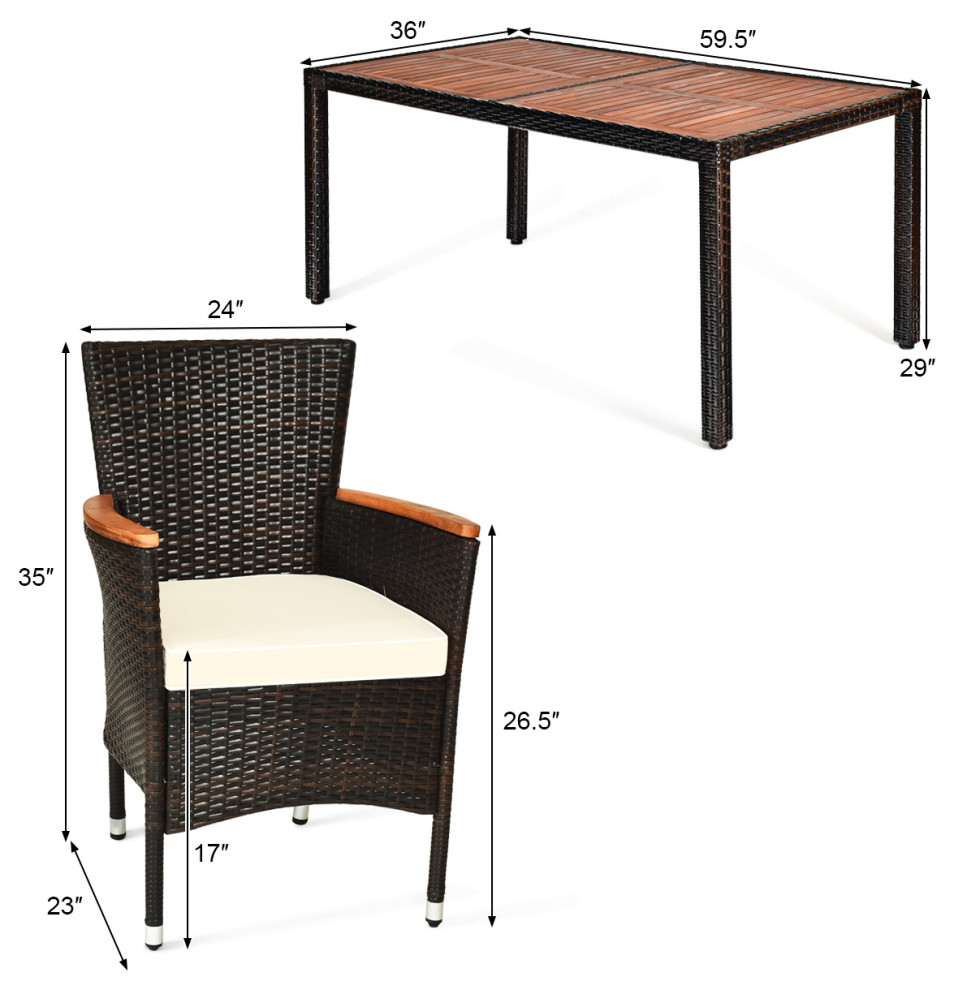 Costway 7PCS Patio Rattan Dining Set 6 Stackable Chairs Cushioned   Tropical   Outdoor Dining Sets   by Costway INC.  Houzz