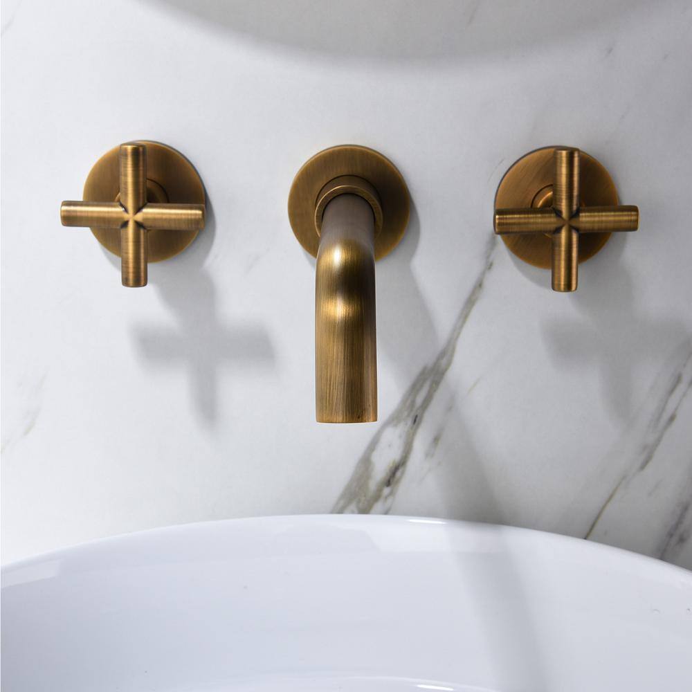 FLG Double Handle Wall Mounted Bathroom Faucet in Antique Copper DD-0015-AC