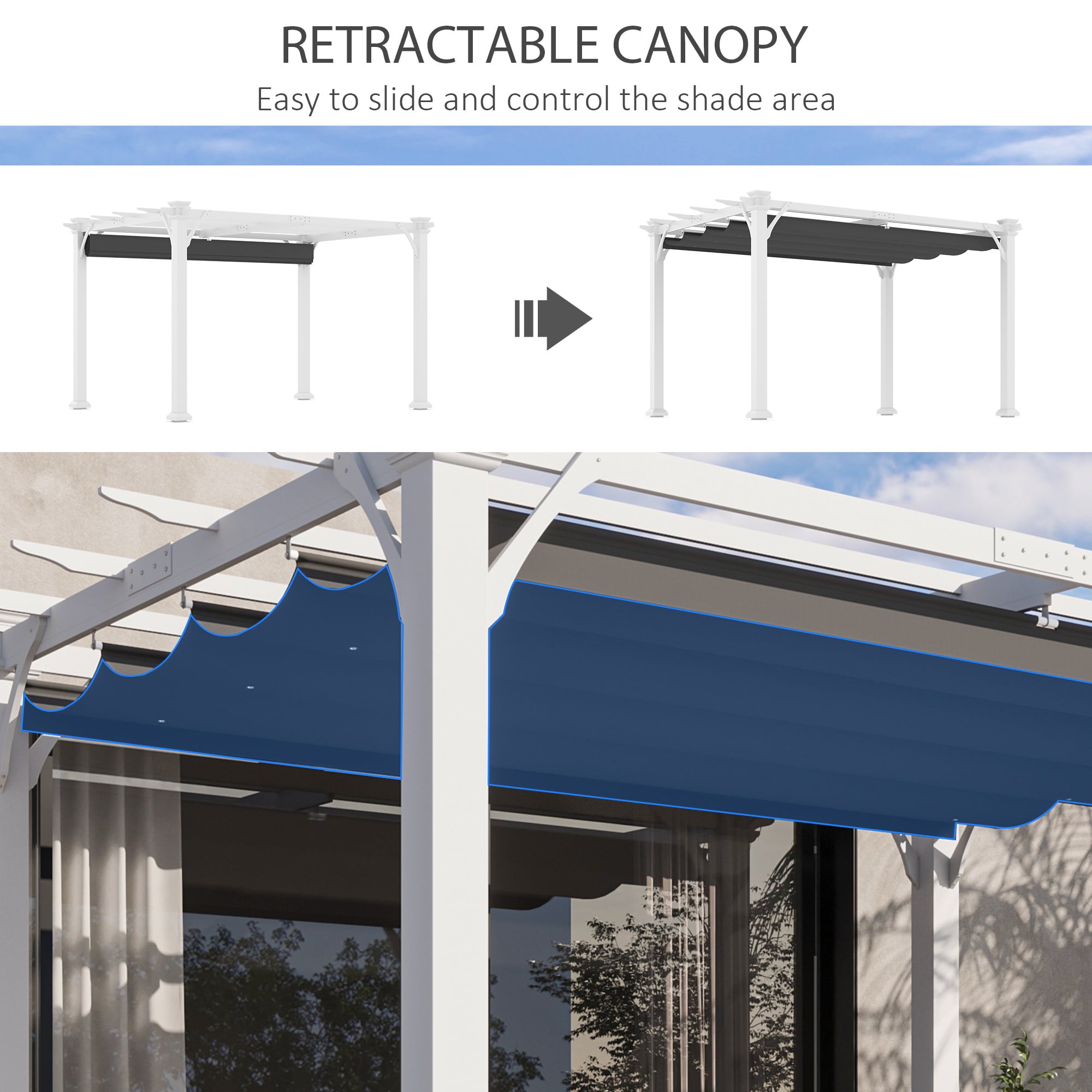 Outsunny 13' x 10' Wood Pergola with Retractable Canopy, Sun Shade Shelter